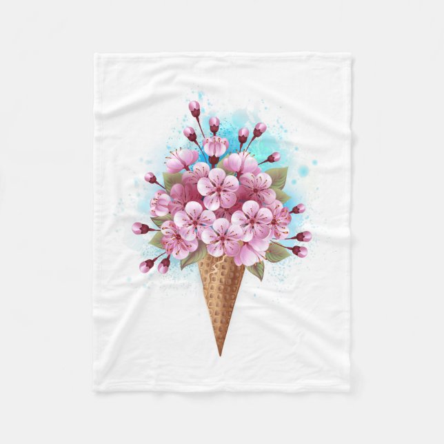 Pink Sakura Ice Cream Waffle Cone Fleece Blanket (Front)