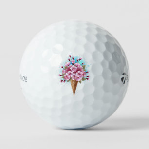 Pink Sakura Ice Cream Waffle Cone Golf Balls