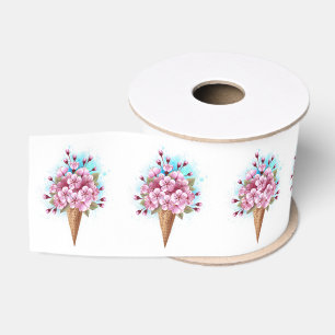Pink Sakura Ice Cream Waffle Cone Grosgrain Ribbon