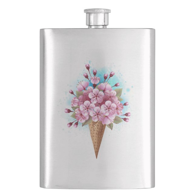 Pink Sakura Ice Cream Waffle Cone Hip Flask (Front)