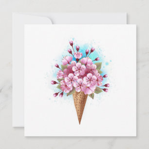 Pink Sakura Ice Cream Waffle Cone Holiday Card