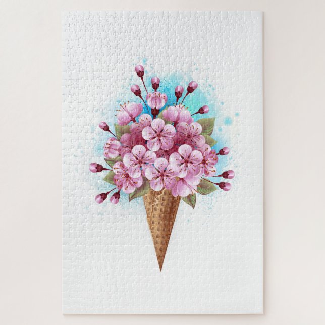 Pink Sakura Ice Cream Waffle Cone Jigsaw Puzzle (Vertical)