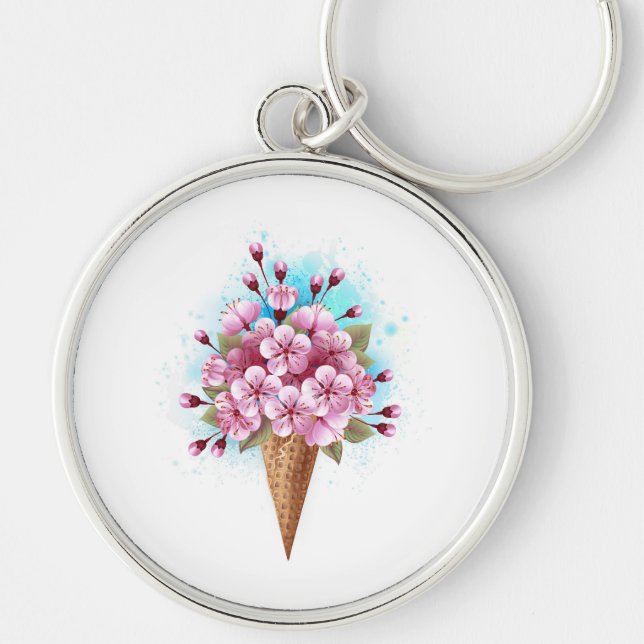 Pink Sakura Ice Cream Waffle Cone Key Ring (Front)