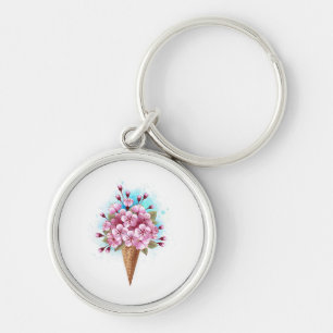 Pink Sakura Ice Cream Waffle Cone Key Ring