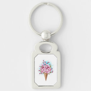 Pink Sakura Ice Cream Waffle Cone Key Ring