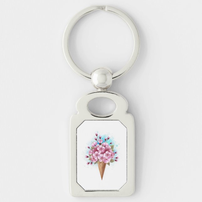 Pink Sakura Ice Cream Waffle Cone Key Ring (Front)