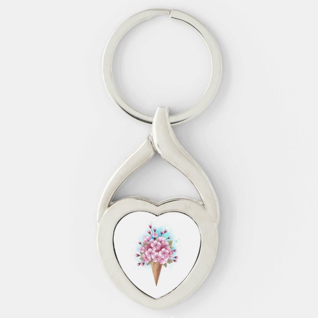 Pink Sakura Ice Cream Waffle Cone Key Ring (Front)