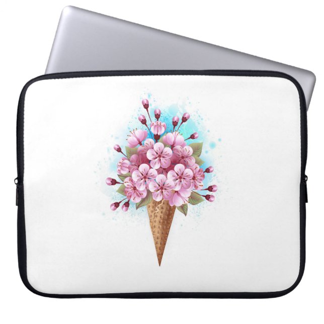 Pink Sakura Ice Cream Waffle Cone Laptop Sleeve (Front)