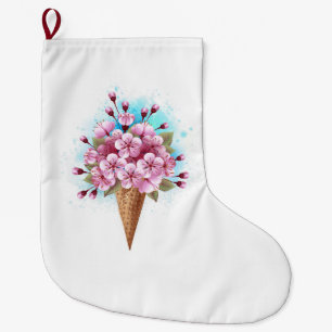 Pink Sakura Ice Cream Waffle Cone Large Christmas Stocking