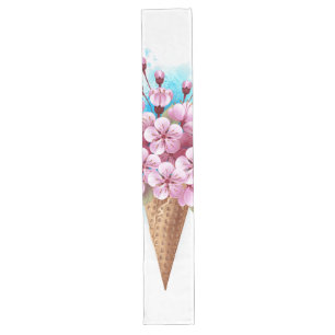 Pink Sakura Ice Cream Waffle Cone Long Table Runner