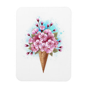 Pink Sakura Ice Cream Waffle Cone Magnet