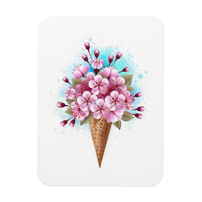 Pink Sakura Ice Cream Waffle Cone Magnet (Vertical)