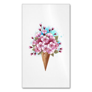 Pink Sakura Ice Cream Waffle Cone Magnetic Business Card