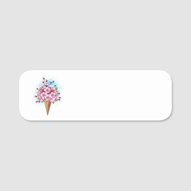 Pink Sakura Ice Cream Waffle Cone Name Tag (Front)