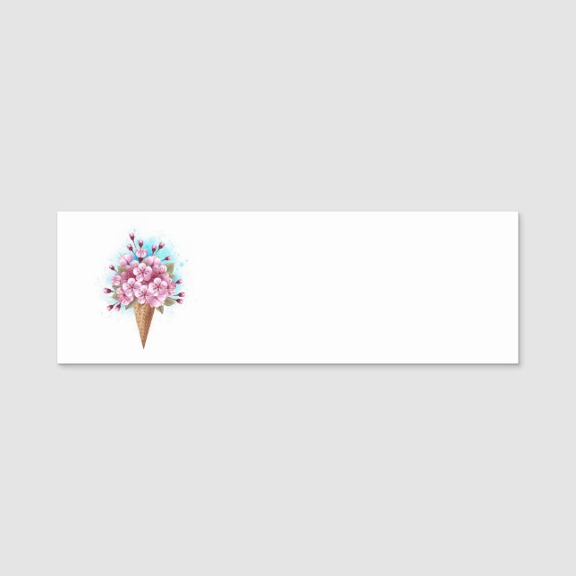 Pink Sakura Ice Cream Waffle Cone Name Tag (Front)