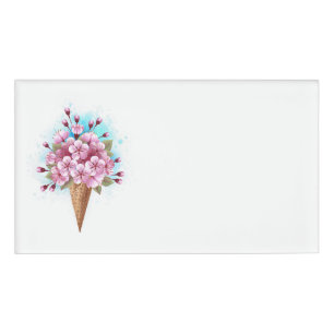 Pink Sakura Ice Cream Waffle Cone Name Tag
