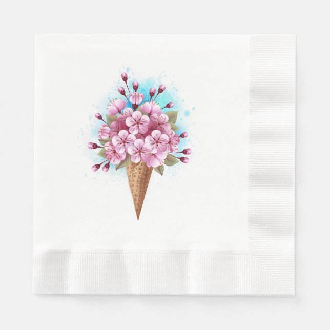 Pink Sakura Ice Cream Waffle Cone Napkin (Front)