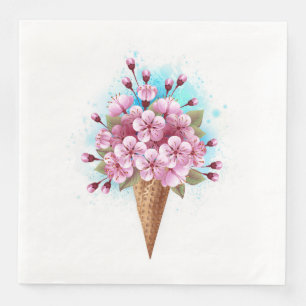 Pink Sakura Ice Cream Waffle Cone Napkin