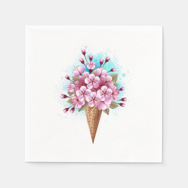 Pink Sakura Ice Cream Waffle Cone Napkin (Front)