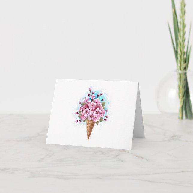 Pink Sakura Ice Cream Waffle Cone Note Card (Front)