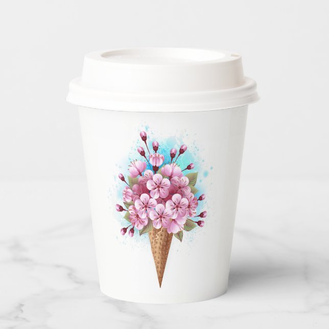 Pink Sakura Ice Cream Waffle Cone Paper Cups (Front)