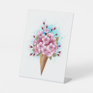 Pink Sakura Ice Cream Waffle Cone Pedestal Sign