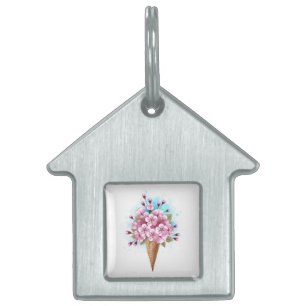 Pink Sakura Ice Cream Waffle Cone Pet ID Tag
