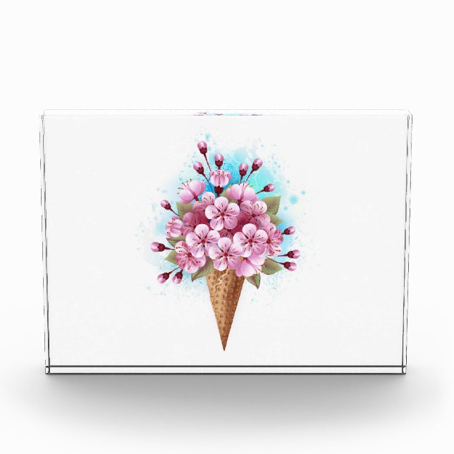 Pink Sakura Ice Cream Waffle Cone Photo Block (Front)