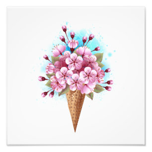 Pink Sakura Ice Cream Waffle Cone Photo Print