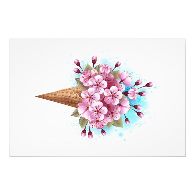 Pink Sakura Ice Cream Waffle Cone Photo Print (Front)