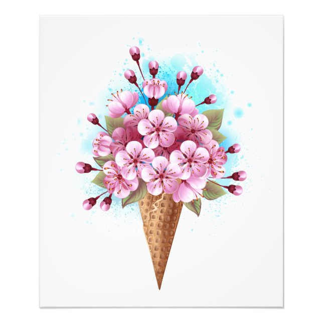 Pink Sakura Ice Cream Waffle Cone Photo Print (Front)
