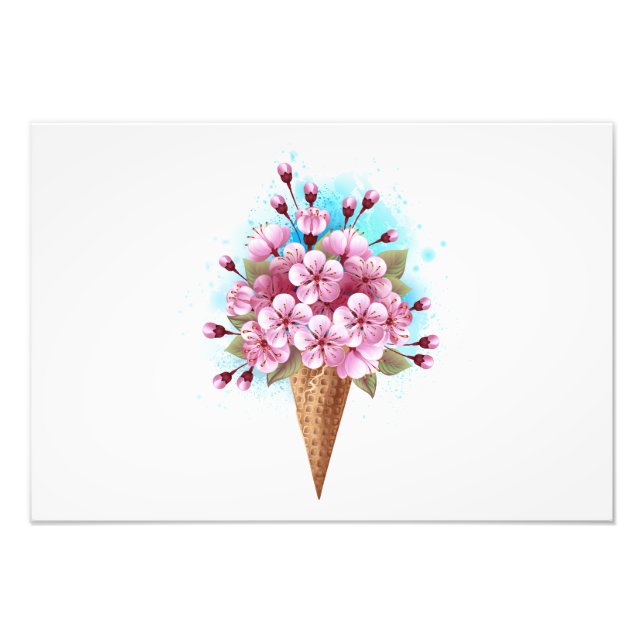 Pink Sakura Ice Cream Waffle Cone Photo Print (Front)