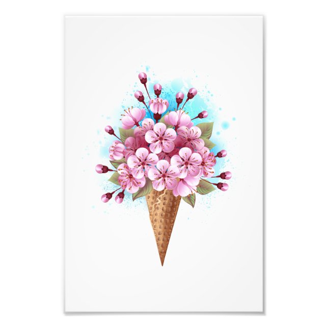 Pink Sakura Ice Cream Waffle Cone Photo Print (Front)