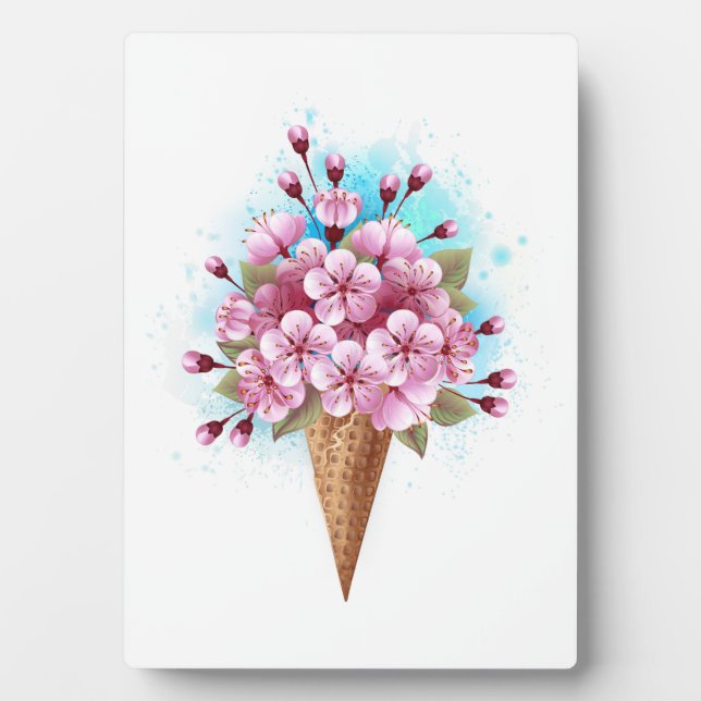 Pink Sakura Ice Cream Waffle Cone Plaque (Front)