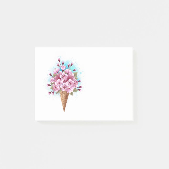 Pink Sakura Ice Cream Waffle Cone Post-it Notes (Front)