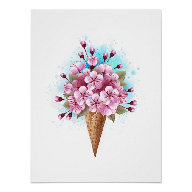 Pink Sakura Ice Cream Waffle Cone Poster (Front)