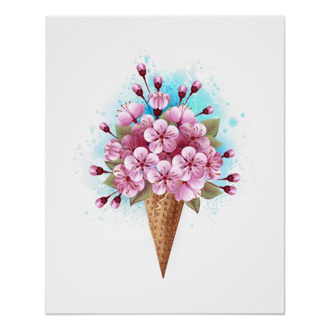 Pink Sakura Ice Cream Waffle Cone Poster (Front)