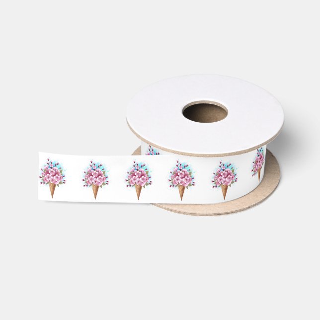 Pink Sakura Ice Cream Waffle Cone Satin Ribbon (Spool)