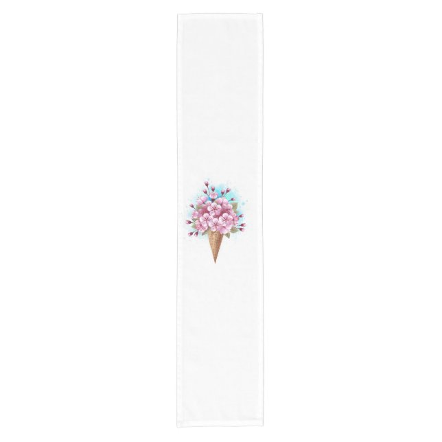 Pink Sakura Ice Cream Waffle Cone Short Table Runner (Front)