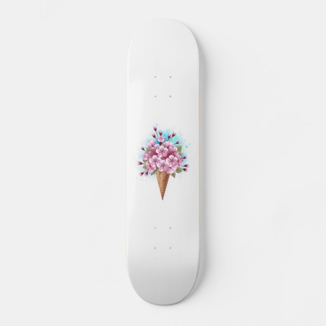 Pink Sakura Ice Cream Waffle Cone Skateboard (Front)