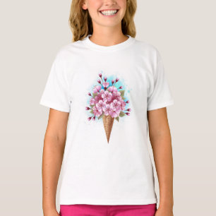 Pink Sakura Ice Cream Waffle Cone T-Shirt