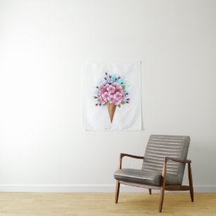 Pink Sakura Ice Cream Waffle Cone Tapestry