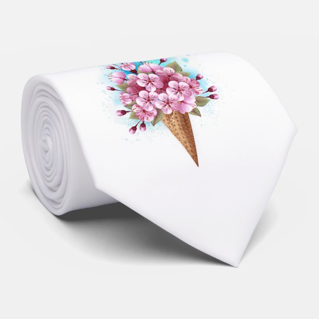 Pink Sakura Ice Cream Waffle Cone Tie (Rolled)