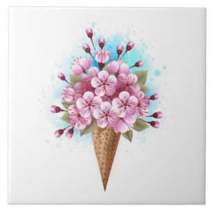 Pink Sakura Ice Cream Waffle Cone Tile