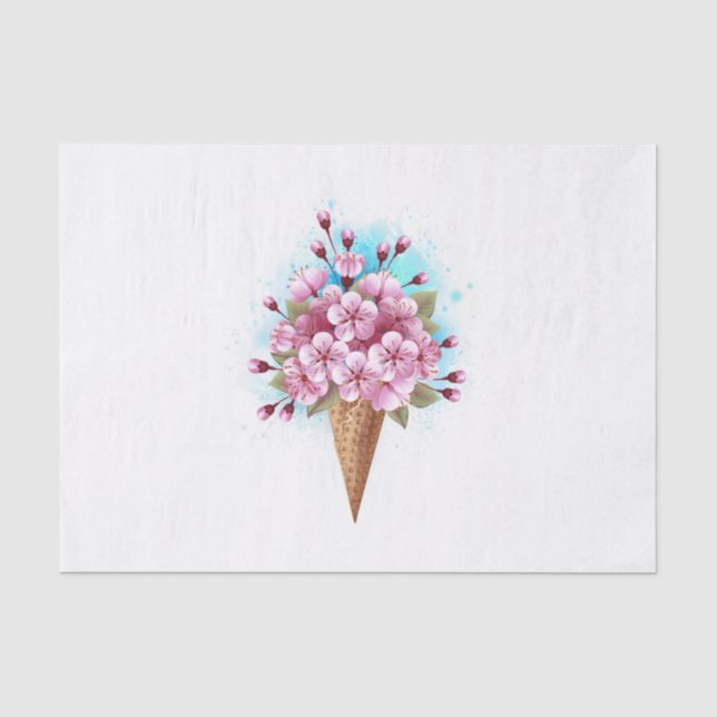 Pink Sakura Ice Cream Waffle Cone Tissue Paper (Front)