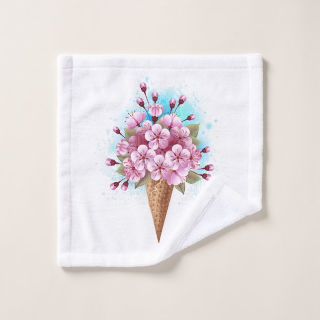 Pink Sakura Ice Cream Waffle Cone Wash Cloth (Wash Cloth)