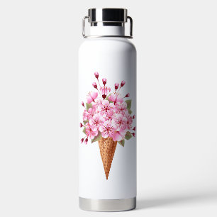Pink Sakura Ice Cream Waffle Cone Water Bottle