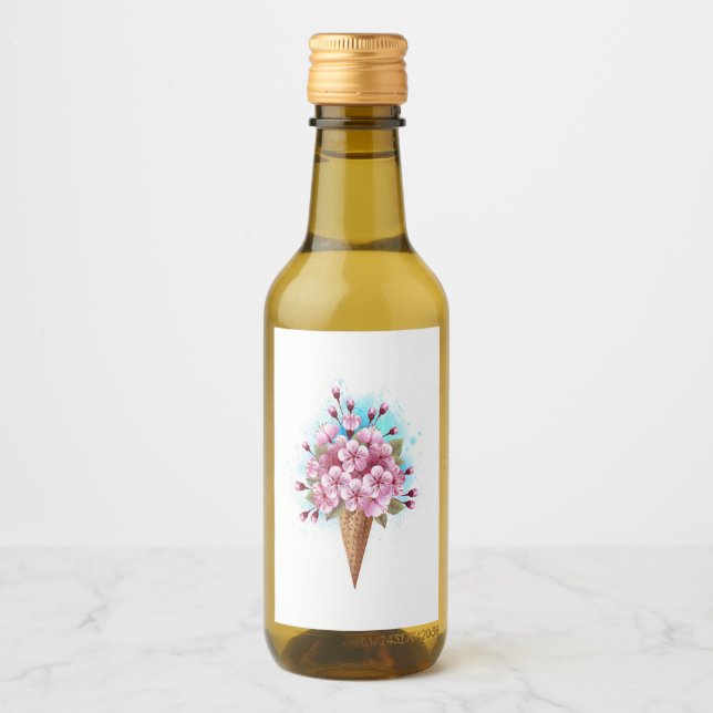 Pink Sakura Ice Cream Waffle Cone Wine Label (Front)