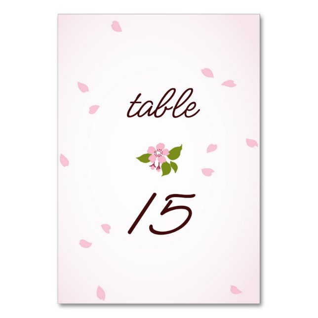 Pink Sakura Japanese Cherry Blossoms Wedding Table Number (Front)