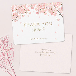 Pink Sakura Japanese Cherry Blossoms Wedding Thank You Card